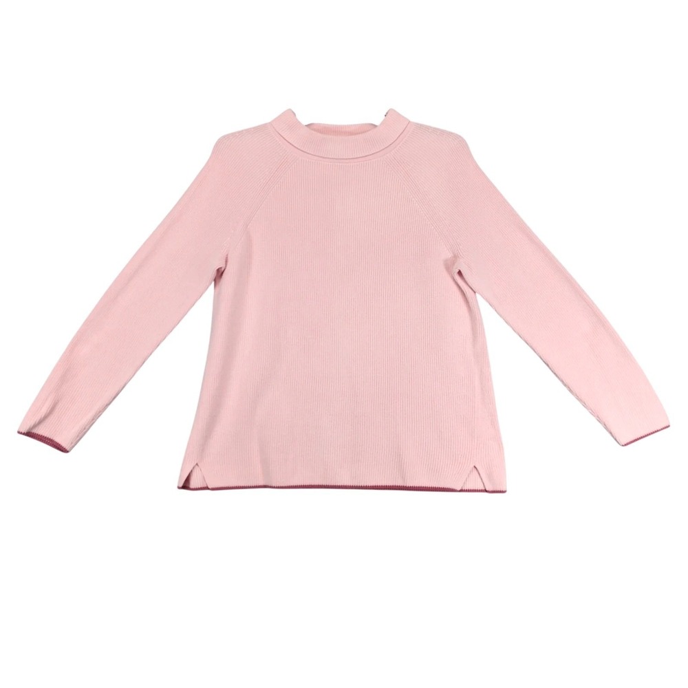 Talbots Pink Mock Neck Sweater Womens L 100% Pima Cotton Raglan Preppy Classic